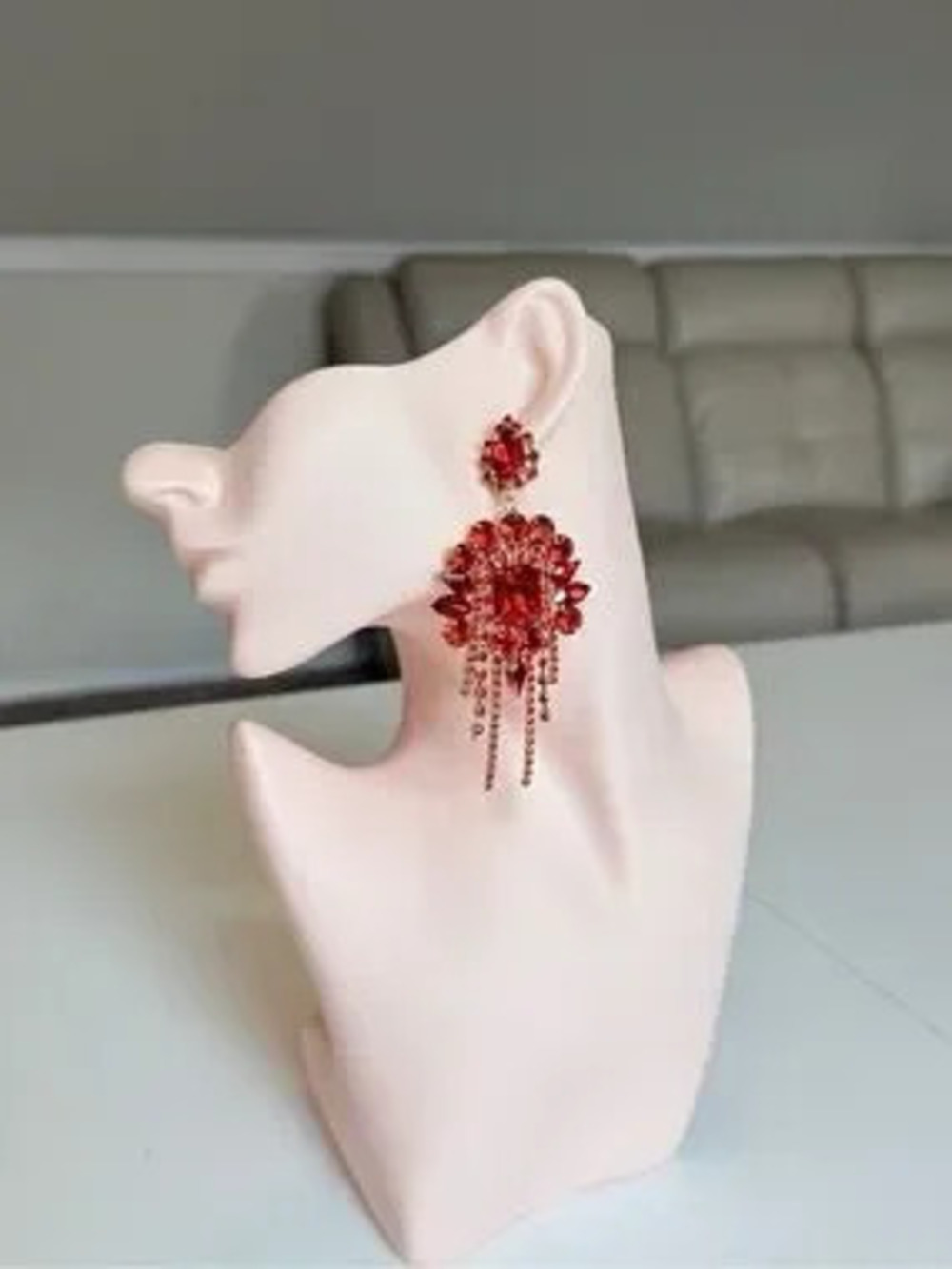 Red Crystal Statement Drop Earrings